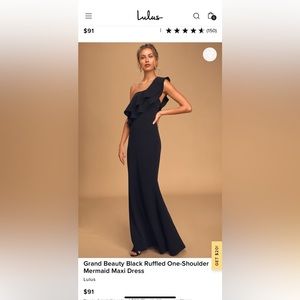 Lulus grand beauty black ruffled one shoulder mermaid dress
